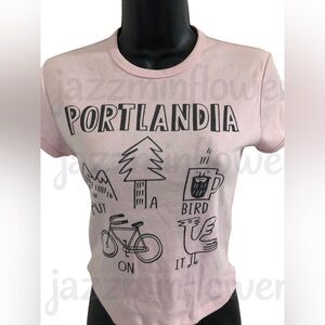 Portlandia pink fitted graphic print tshirt size XS‎ new